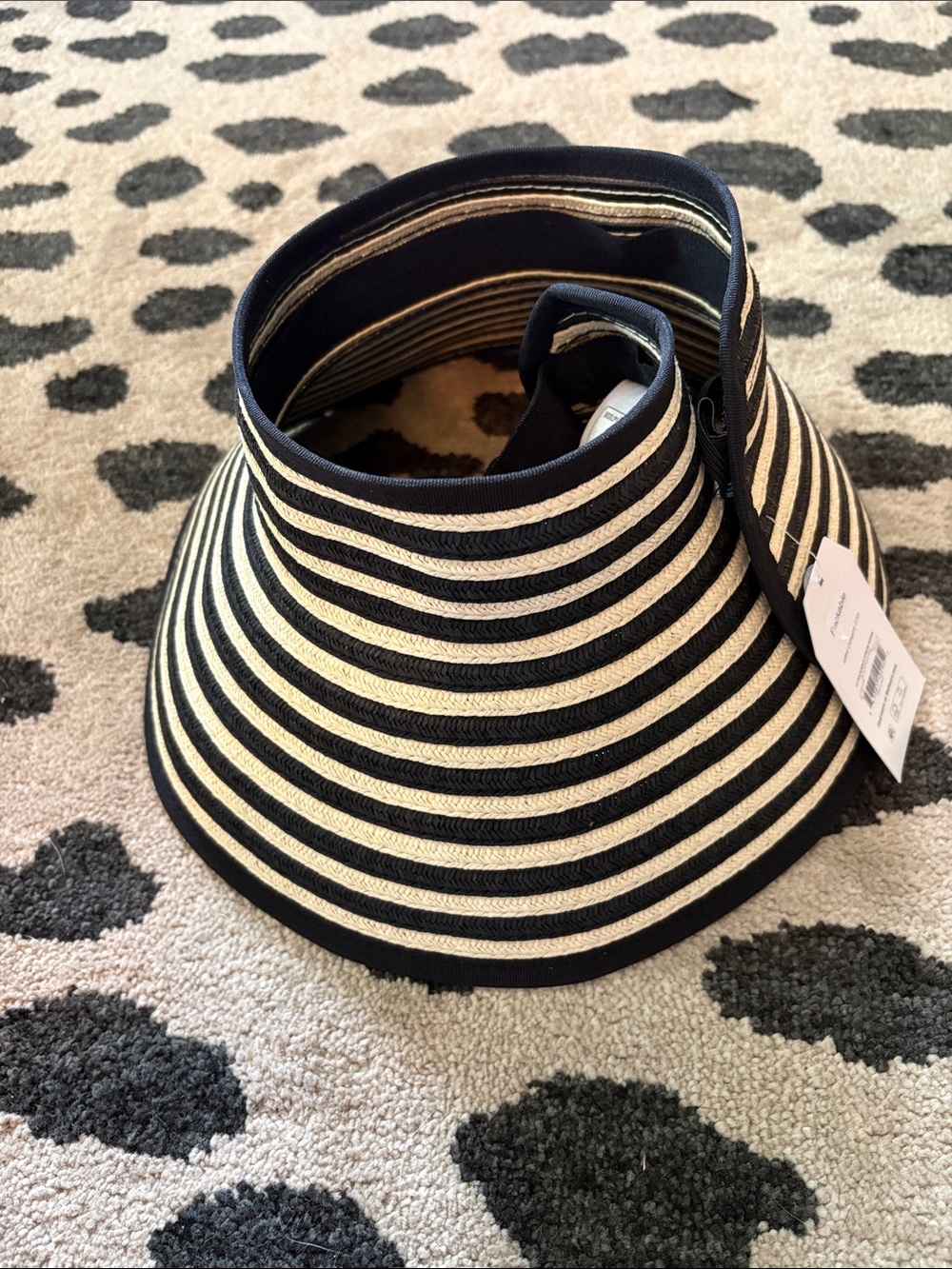 Time and Tru Black and White Striped Women's Roll-Up Visor